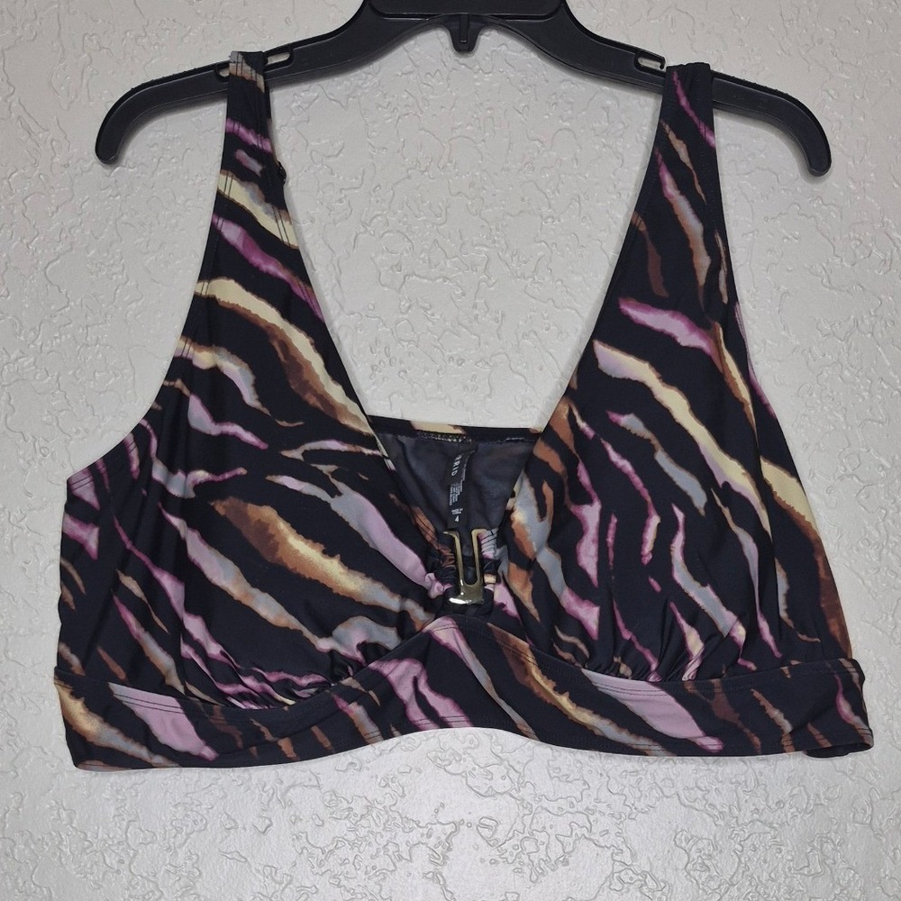 Torrid 4 Plus Size Multi Color Tiger Stripe V-Neck Bikini Swim Top